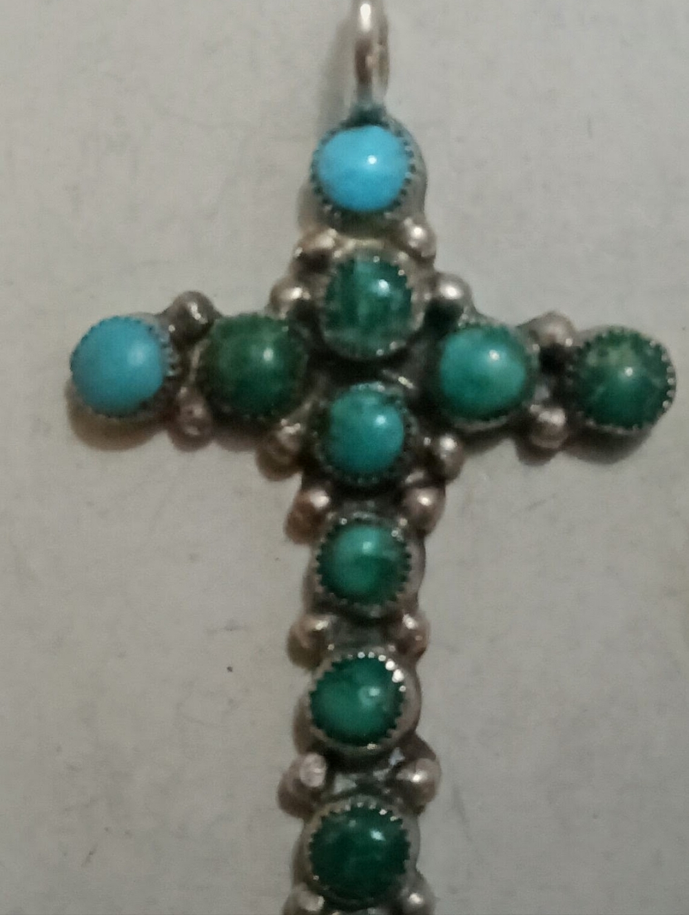 Turquoise Cross Pendant Necklace - Green Blue Stones